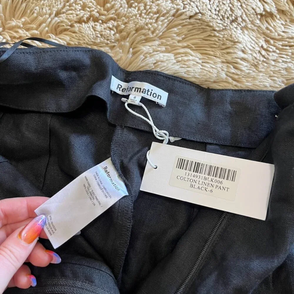 Reformation Black Linen Pants size 6